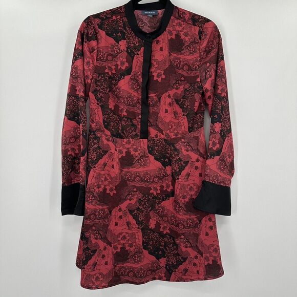 Modcloth Dresses & Skirts - ModCloth Red Black Floral Fairy Garden 1/2 Button Dress Size‎ 2